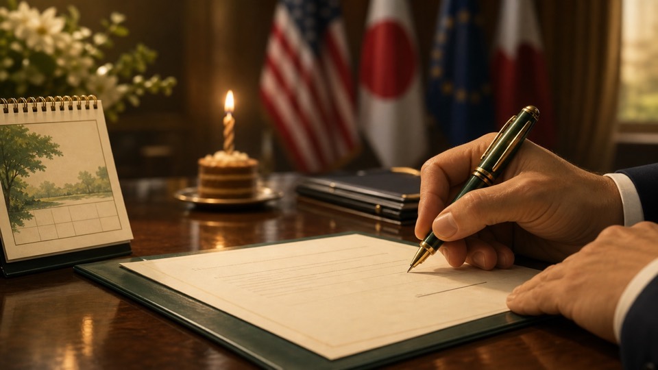 覚書への署名を象徴する会議卓と灯り